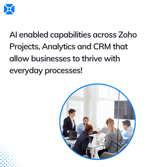 AI enabled capabilities across Zoho Projects, Analytics and CRM that allow businesses to thrive with everyday processes!